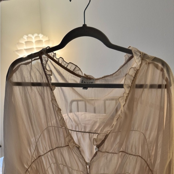 Sheer Ruffle Tie-Front Blouse in Cream - Picture 4 of 4